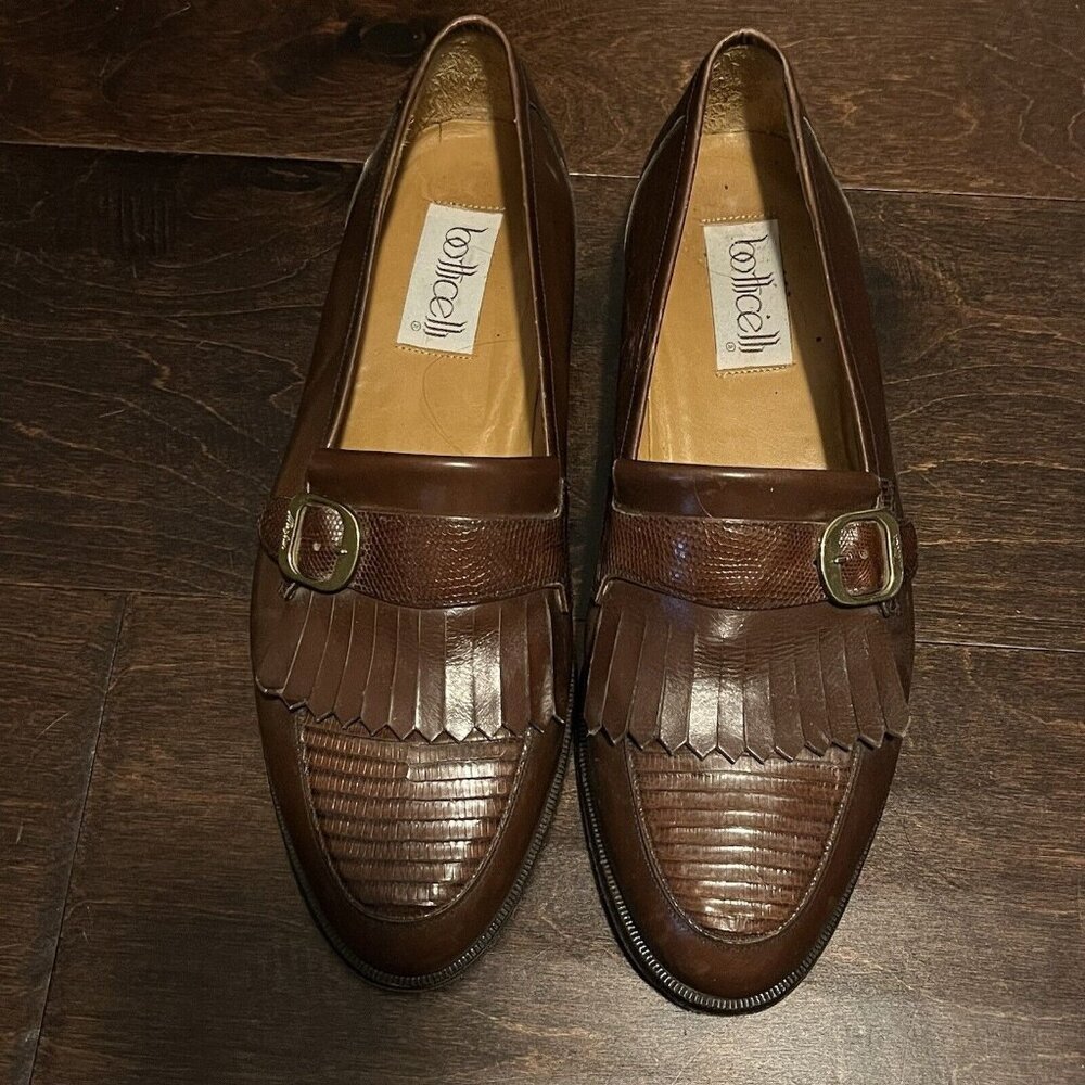 Botticelli Mens Sz 8.5 Vintage Brown Loafers With Buckle Made Of Genuine Lizard
